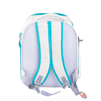 BOLSO TRANSPORTADOR DE MASCOTAS BLANCO Y AZUL