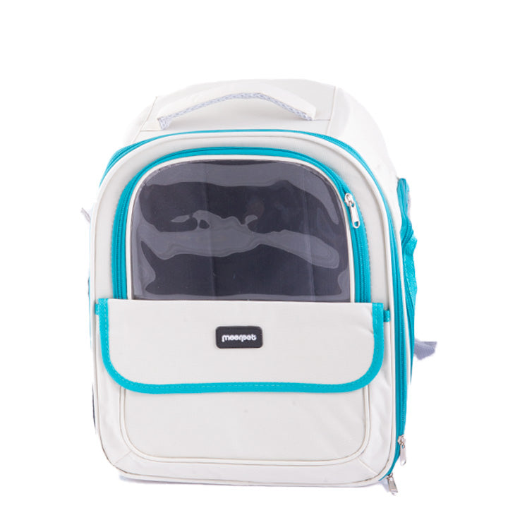 BOLSO TRANSPORTADOR DE MASCOTAS BLANCO Y AZUL